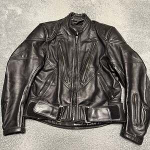 Teknic Leather Motorcycle Riding Jacket Mens 46 Black Padded